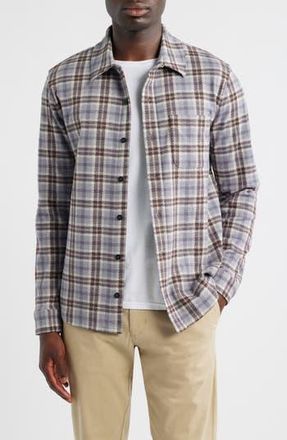 Vince Plaid Knit Shirt Jacket in Heather Fog Combo at Nordstrom Rack, Size X-Large