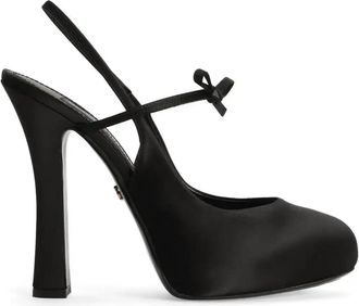 Dolce & Gabbana 105mm Satin Slingback Pumps - Womens - Calf Leather/Fabric/Calf LeatherRubber