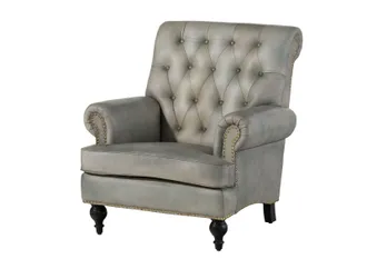 Massivmoebel24 Chesterfield 205 Poltrona - Vera Pelle / Grigio 84x84x94