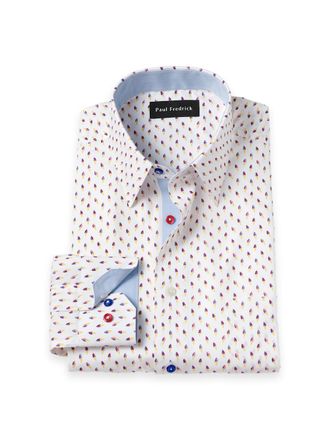 Paul Fredrick Tailored Fit Non-iron Cotton Ice Cream Cone Dress Shirt With Contrast Trim
