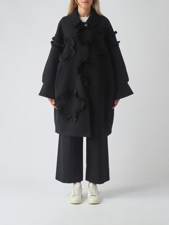 Meimeij Cappotto monopetto oversize in misto lana con applicazione floreale