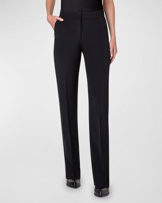 Akris Carl Mid-Rise Silk Crepe Straight-Leg Pants