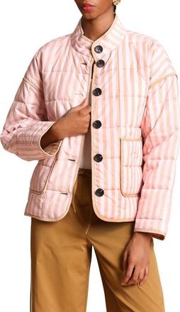 Avec Les Filles Stripe Boxy Quilted Cotton Blend Jacket in Pink-Taupe Stripe at Nordstrom, Size X-Large