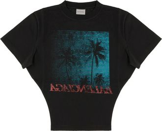 Balenciaga Tops, Dames, Zwart, 2Xs, Katoen, Grafische Print Cropped T-shirt