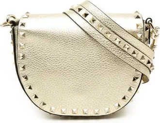 Valentino Pre-owned Valentino Metallic Grained Calfskin Rockstud Saddle Crossbody Ladies OK6J9UDV1SO383BM