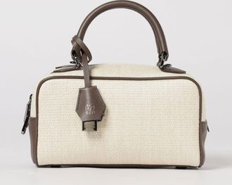 Brunello Cucinelli Borsa Boston Explorer piccola in rafia techno e pelle Brunello Cucinelli