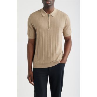 Emporio Armani Textured Quarter Zip Polo in Tan at Nordstrom, Size X-Large