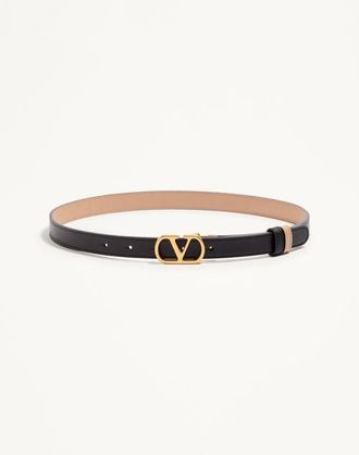 Valentino Garavani VLogo Signature Reversible Shiny Calfskin Belt - 20mm / 1.2 In. Woman BLACK/PINK 065