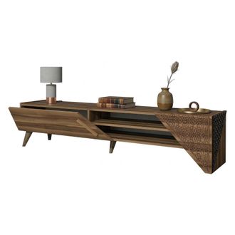 Dmora Mueble Para Tv Campli, Un Estante, Una Puerta, 3 Compartimentos, 180x40x37h Cm, Color Marr&oacute;n Nogal