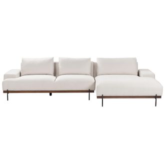 Beliani Sof&aacute; Esquinero De Tela 3 Plazas Estilo Minimalista Patas Metal Beige Izquierdo Mariferd