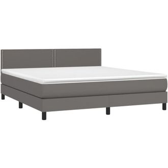vidaXL Vidaxl - Cama Box Spring Colch&oacute;n Y Led Cuero Sint&eacute;tico Gris 180x200 Cm