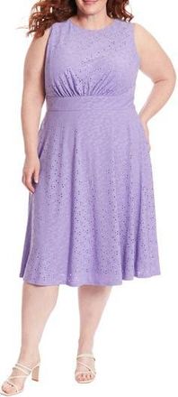 London Times Sleeveless Embroidered Eyelet Midi Dress in Violet Tulip at Nordstrom Rack, Size 18W