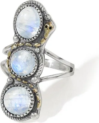 Tiramisu Silver Plated 6.38 Ct. Tw. Rainbow Moonstone Statement Ring