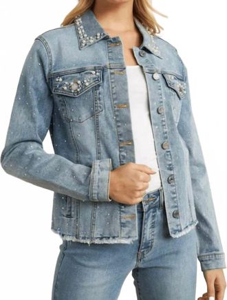 Joseph Ribkoff Pearl Detail Jean Jacket In Light Blue Denim