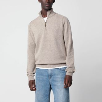 Sease Maglione con mezza zip beige m&eacute;lange in cashmere
