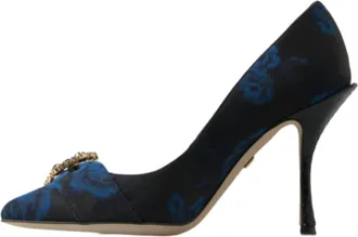 Dolce & Gabbana Blue Floral Ayers Crystal Pumps Womens Shoes