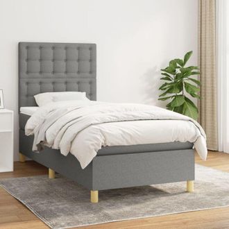 vidaXL Cama Box Spring Con Colch&oacute;n Tela Gris Oscuro 80x200 Cm Vidaxl