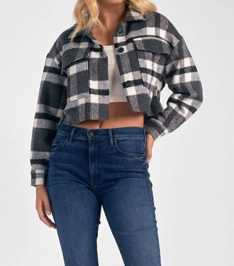Elan Plaid Cropped Jacket In Black And White
