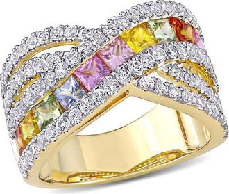 Amour 3 3/4 CT TGW Multi-color Sapphire Crisscross Ring In 14K Yellow Gold