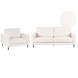 Beliani Conjunto De Sala De Estar Moderno 3 Plazas De Boucl&eacute; Sof&aacute; Y Sill&oacute;n Patas De Metal Blanco Savalen