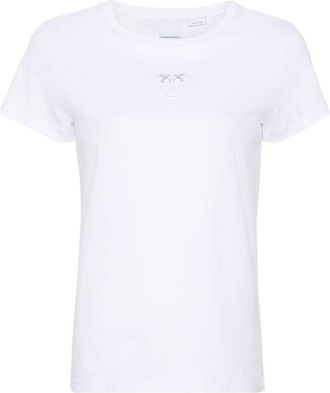 Pinko Love Birds-embroidered cotton T-shirt - women - Cotton - S - White