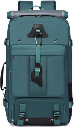 Generic Double Shoulder Mens Backpack Large Capacity Crossbody Handbag Outdoor Hiking Woman(Peacock Blue 60 liters (back + lift + shoulder + trolley function)