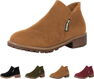 Generic Womens Block Heel Ankle Boots Womens Walking Boots Non Slip Sole Slip On Retro Boot Ladies Casual Boot Fashionable Walking Booties Chelsea Low Heel Sh