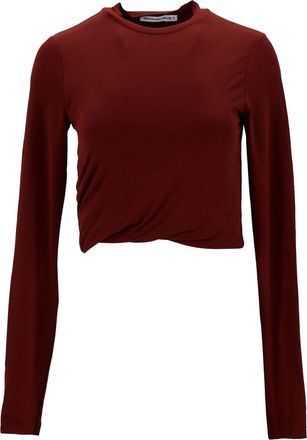 Alexander Wang T by Alexander Wang Long Sleeved Cropped Top in Burgundy Cotton