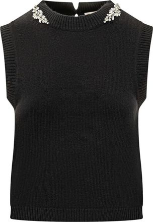 Semicouture Top smanicato con decorazione di cristalli - Nero