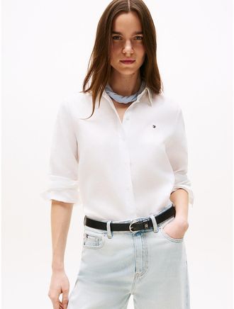 Tommy Hilfiger Womens Essential Long-Sleeve Linen Shirt - White - 10