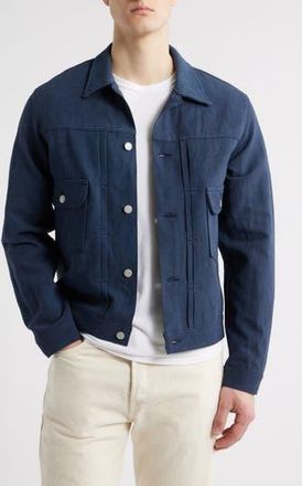Edwin Navy Cotton & Linen Twill Trucker Jacket in Blue at Nordstrom Rack, Size X-Large
