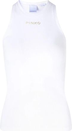 Pinko Geribbelde mouwloze top - Dames - Tops zonder mouwen - Wit - M - Katoen - Tops