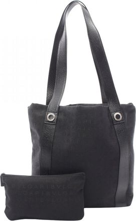 Bulgari Black Canvas Leather Handbag Tote Bag (Pre-Owned)
