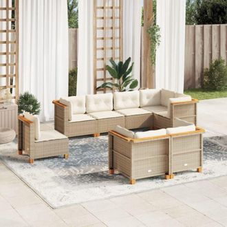 vidaXL Set De Sof&aacute;s De Jard&iacute;n Y Cojines 8 Piezas Rat&aacute;n Sint&eacute;tico Beige Vidaxl
