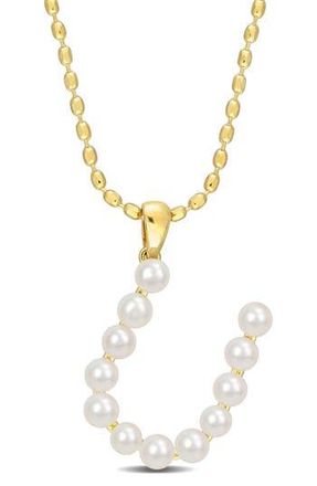 Delmar 3.5-4mm Freshwater Cultured Pearl Initial Pendant Necklace in Gold-U at Nordstrom Rack