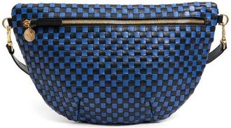 Clare Vivier Grande Woven Leather Belt Bag in Black/Cobalt at Nordstrom