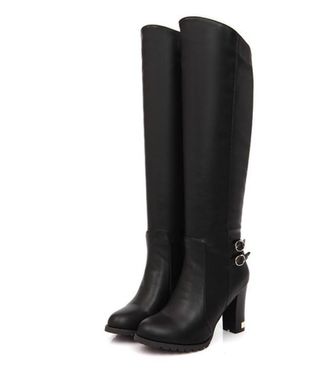 Generic Ladies Block Heel Riding Boots - Side Zipper Knee High Design, Versatile for Work and Casual Wear,Black,5.5 UK