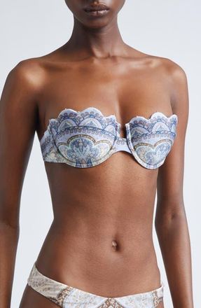 Zimmermann Wanderlust Scalloped Balconette Bikini Top in Tapestry Blue Multi at Nordstrom, Size 1