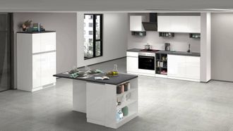 Dmora Dmora - Cocina Completa Bastien, Conjunto De Cocina Modular, Cocina Modular Con M&uacute;ltiples Elementos, 100% Made In Italy, Blanco Brillo Y Pizarra, Con 