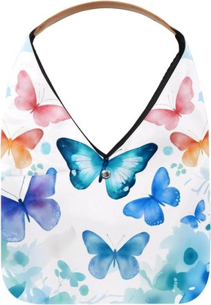 Generic Watercolor Blue Butterflies Silhouette Reusable Lightweight Grocery Bags - Foldable Into Compact Pouch, Washable & Sturdy, Multipurpose for Shopping a