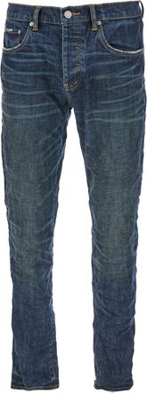 Purple Blue Jeans With Low Rise And Stonewashed Effect In Denim Man