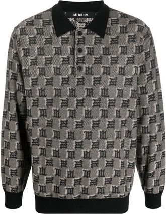 Misbhv logo-jacquard polo jumper - men - Silk/Wool - L - Black