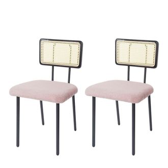 Hhg Juego De 2 Silla De Comedor Hhg 707, Sill&oacute;n Silla, Madera Poly Rattan Metal Boucl&eacute;, Tela/textil Rosa