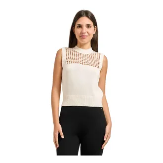 A|X Armani Exchange Sleeveless Tops, female, Beige, Size: XS Cotton Knitted Top