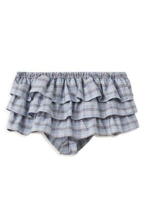 Mango Ruffled Check Shorts in Blue at Nordstrom, Size Medium