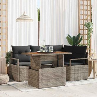 vidaXL Vidaxl - Conjunto De Comedor De Jard&iacute;n Con Coj&iacute;n 5 Pcs Gris, Marr&oacute;n