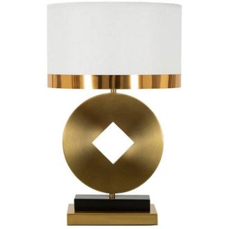 Dmora L&aacute;mpara de mesa Papier, Luz de escritorio, Luz de oficina, L&aacute;mpara de trabajo, 30x30 h53 cm, Blanco y Oro - Dmora