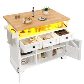 STILVORA Carro De Cocina Con Tablero Abatible, Led Controlada Por Aplicaci&oacute;n Y Estantes Ajustables, En Mdf, Blanco