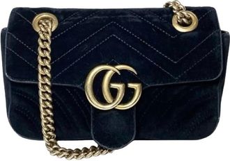 Gucci Black Velvet Marmont Chain Flap Bag