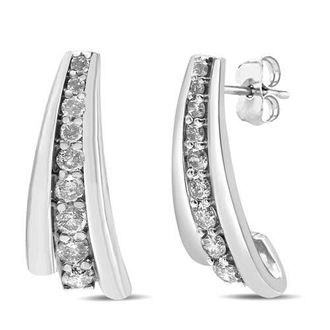 House of Brilliance Silver 1 Ct Round Diamond Graduated Huggie Earrings in White at Nordstrom